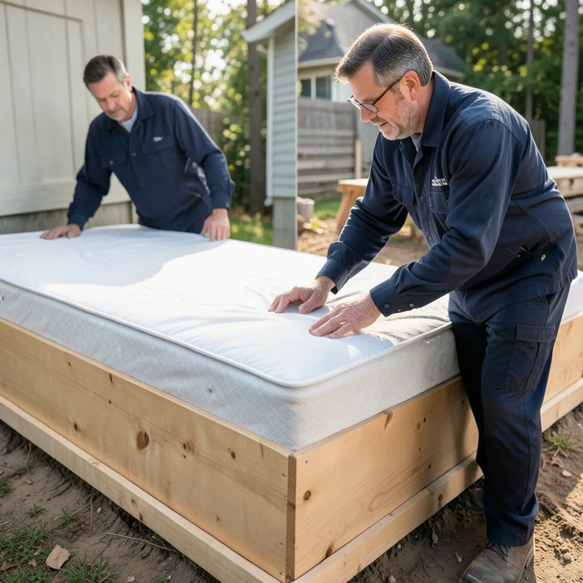 Examining staples and fabric edges of a box spring dust cover for insect spotting